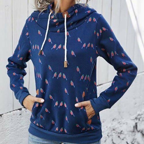 Romantichut navy  bird cowl neck hoodie in navy size M - Picture 1 of 5